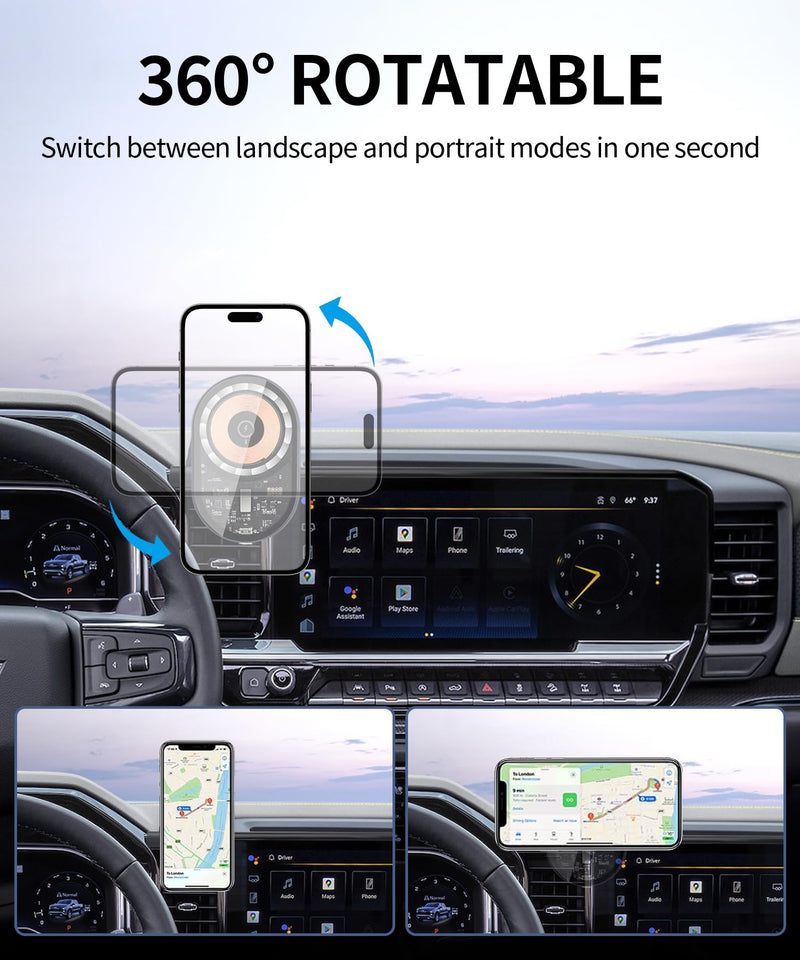 Wireless Charging car Phone Holder for Chevrolet Silverado HD 2022-2025 Accessories 13.4 inch Screen Fixed Clip,360° Rotation car Phone Mount Compatible with MagSafe