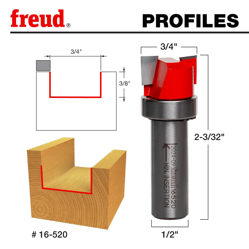 Freud 16-520 3/4-inch (Dia.) Mortising Bit with 1/2-inch Shank | With Perma-SHIELD Coating, Ideal for Ultra-Clean Hinge Mortises, or Perfect Grooves and Dadoes, 16-520