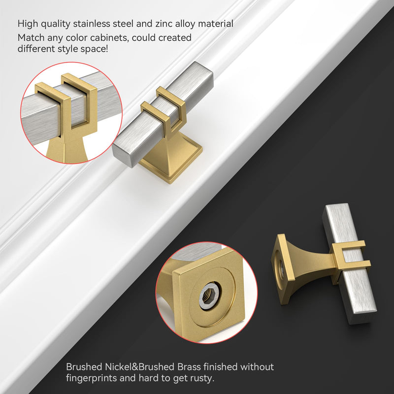 homdiy 12 Pack Brushed Nickel and Gold Cabinet Knobs Silver and Gold Cabinet Knobs Zinc Alloy Dresser Drawer Hardware Kitchen Cupboard Hardware Single Hole Brushed Nickel & Matte Gold