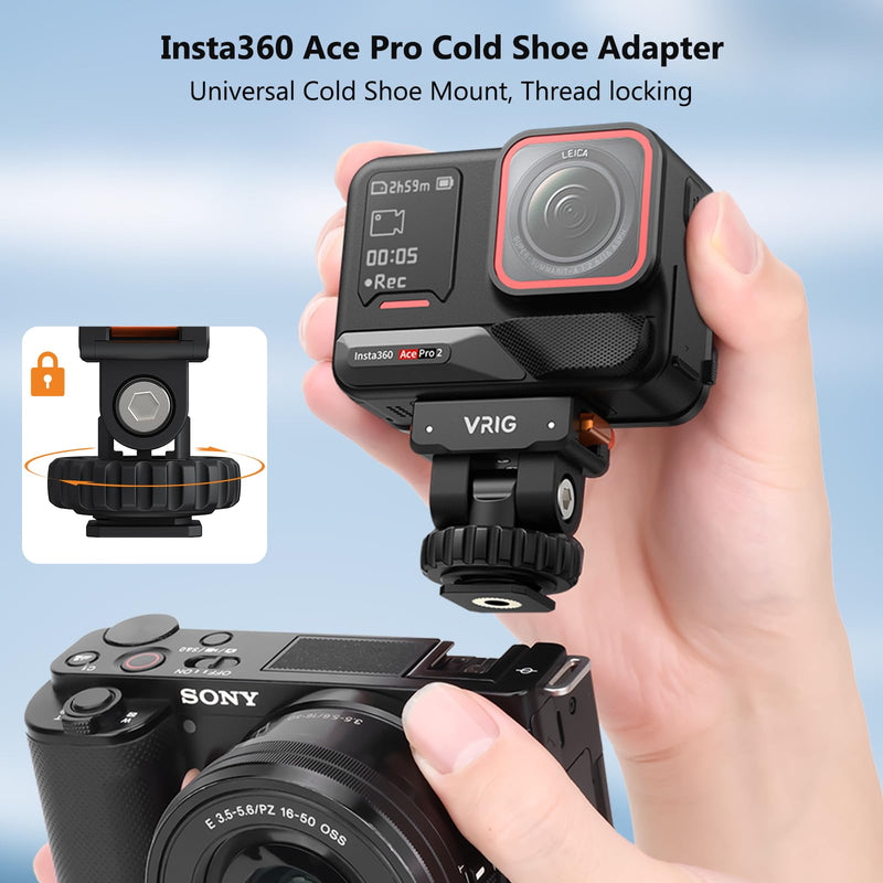 VRIG AC-44 Cold Shoe Adapter with Magnetic Quick Mount for Insta 360 Ace / Ace Pro, Action Camera Mount Adapter with 1/4" Thread Compatible DSLR Camera Hot Shoe, Tripod Accessories