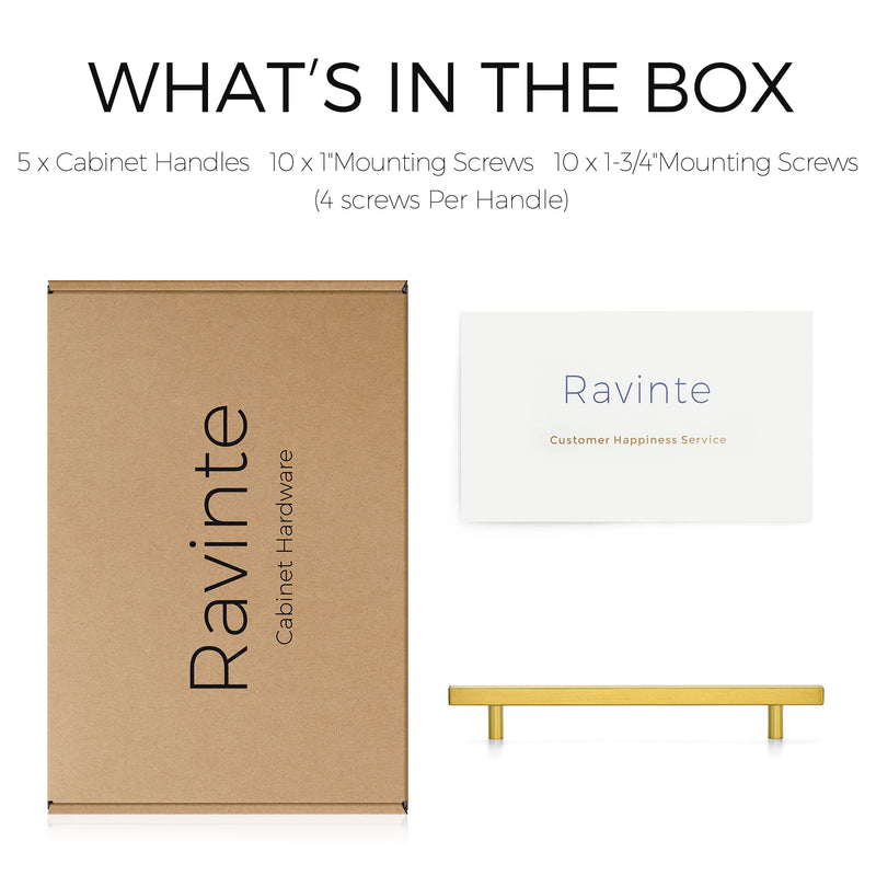 Ravinte 5 Pack 10" Square Cabinet Pulls Brushed Brass Stainless Steel Kitchen Cupboard Dresser Handles Cabinet Handles 10" Length, 7-1/2" Hole Center