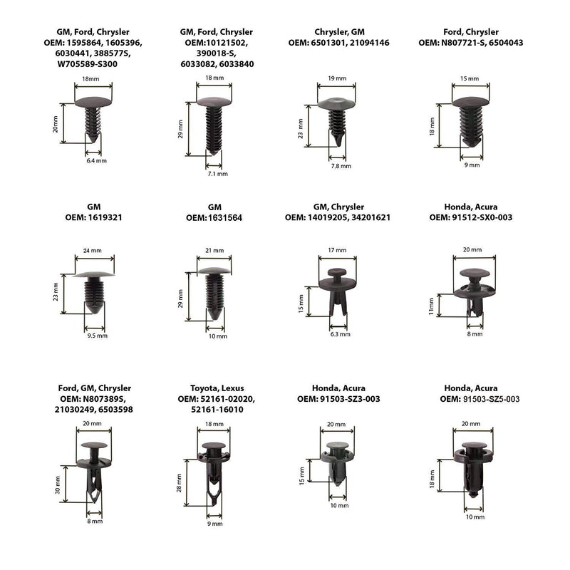 Sunplustrade 240 Pcs Bumper Clips Car Clips Plastic Rivets Fasteners Push Retainer Kit Most Popular Sizes Auto Push Pin Rivets Set for GM Ford Toyota Honda Chrysler