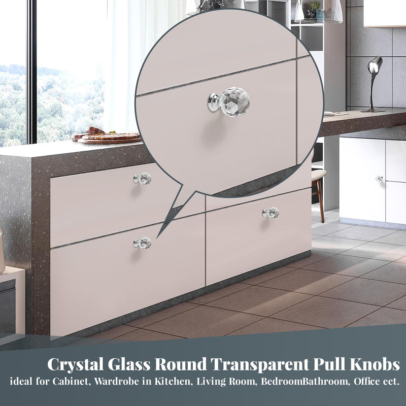Crystal Glass Cabinet Knobs 20 Pack Diamond Drawer Pull Knob 30mm Clear Glass Dresser Knobs for Kitchen Cupboard Closet Door Round-20pack