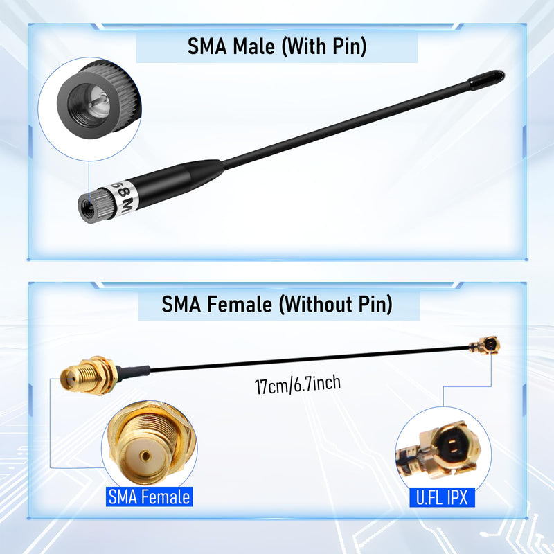 10dBi 868MHz Lora Antenna for Meshtastic Lora Long Range Soft Whip Antenna, 50Ω, VSWR <1.5, SMA Male 195mm + Cable (U.FL IPX) to SMA Female for ESP32/LoRa32 V3/LoRa32u4 II (Pack of 2)
