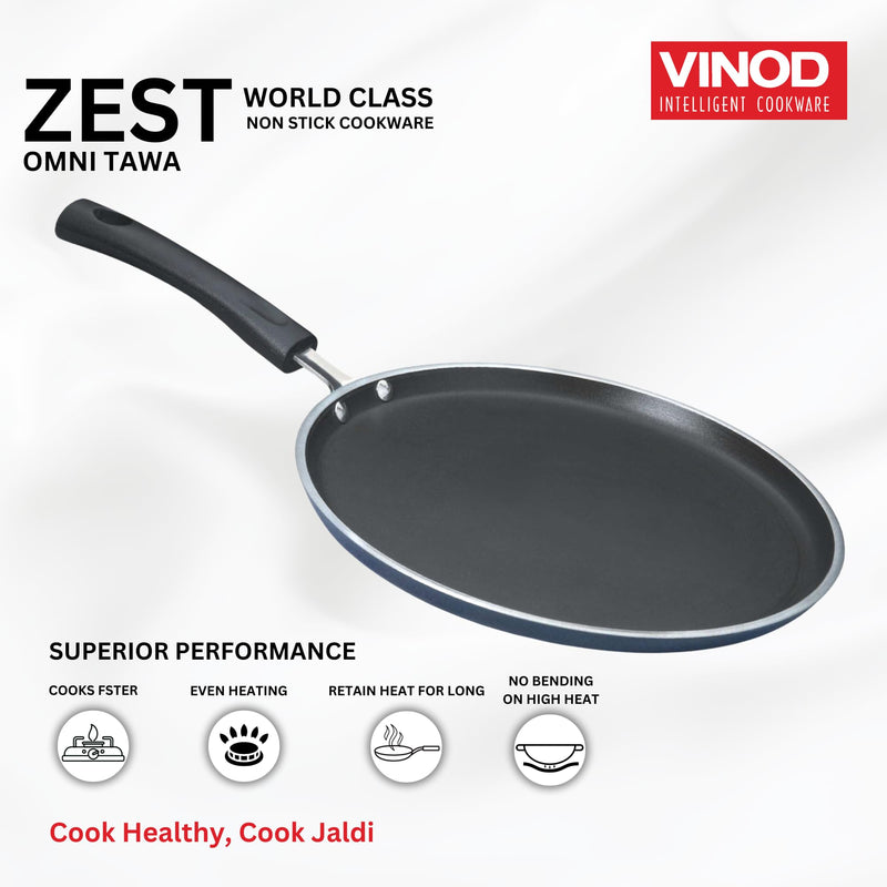 Vinod Zest Non-Stick Flat Dosa Tawa/Griddle, 10", Black/Blue
