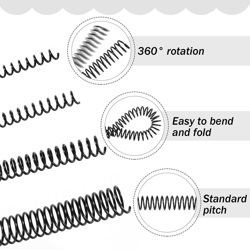 50 Pack Plastic Spiral Binding Coils 4:1 Pitch Spiral Binding Coils Binding Kit Multi Size Black Spiral Binding 1/4 5/16 1/2 3/4 Inch 50 Pack