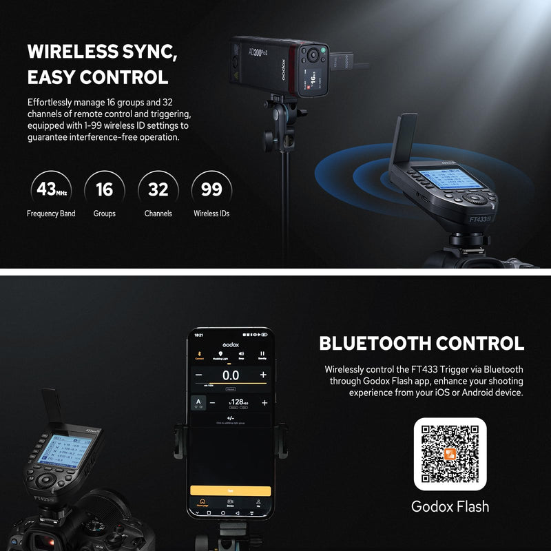 GODOX FT433S TTL Wireless Flash Trigger for Sony, Bluetooth Control Transmitter, Support Auto/Manual/Multi Flash, Compatible for Sony and Godox AD200Pro II AD600Pro II AD400Pro II and AD600BM II FT433 Flash Trigger for Sony
