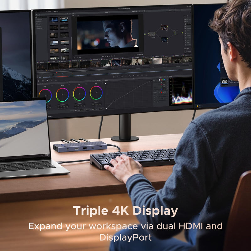 UGREEN Revodok Pro 12 in 1 Triple 4K Docking Station with 2 HDMI, DP, 2x10G USB C, 2×USB-A2.0, 100W PD, SD/TF, 1000Mbps Ethernet, 3.5MM Audio, USBC Hub Multiple Adapter for MacBook, DELL, HP and More