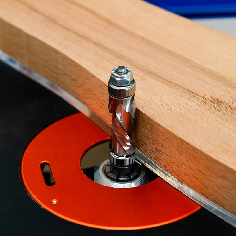 SpeTool Double Bearing Spiral Flush Trim Router Bit 1/4 Inch Shank 1/2 Inch Cutting Diameter, Extra Long Carbide Compression Flush Cut Pattern Bit with Top and Bottom Bearing for Woodworking Uncoated 1/2" Dia-1-1/4" CL-1/4" Shank