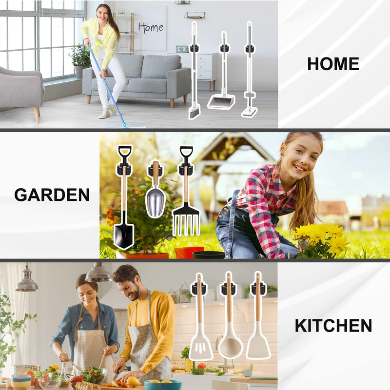 Pack of 4 broom holder wall, tool holder, stainless steel garden tool holder, wall mount, self-adhesive broom holder organizer for kitchen, home, bathroom, garage