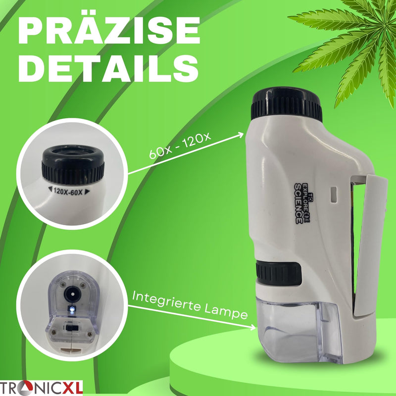 TronicXL Grow Pocket Microscope 60x - 120x Magnifying Glass Microscope for Trichome Harvesting Accessories for Growbox Grower Harvest Aid Testing Measuring Device Pests Mushrooms