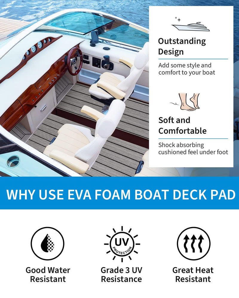 OCEANBROAD EVA Foam Boat Flooring with 3M Adhesive Backing Marine Self-Adhesive Decking 96''x45.6''/36''/28.8''/16.8'', 48''x16.8'' Faux Teak Sheet for Jon Boats Swim Platform Helm Pad RV Floor | Double-layer, Non-Slip, 6 mm Thick Eva Foam, Multiple Si...
