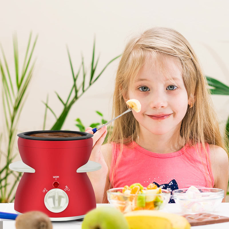 Fondue Pot Set, Mini Electric Fondue Pot Set for Melting Chocolate Cheese, Chocolate Meting Pot fondue maker with Dipping Forks For Holiday Christmas Birthday Gift Red