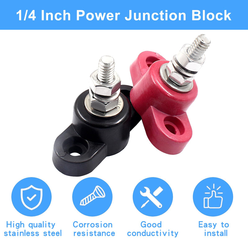 2 Pcs Battery Junction Posts Block 5/16 Inch Singe Stud Battery Junction Block M8 Power and Ground Junction Block 12V Power Junction Block for Auto Car Marine Boat Singe Stud-5/16