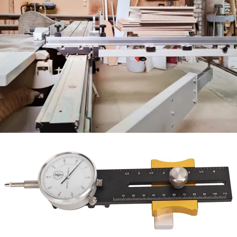 Table saw dial indicator, table saw measuring device for aligning and calibrating workshop machines