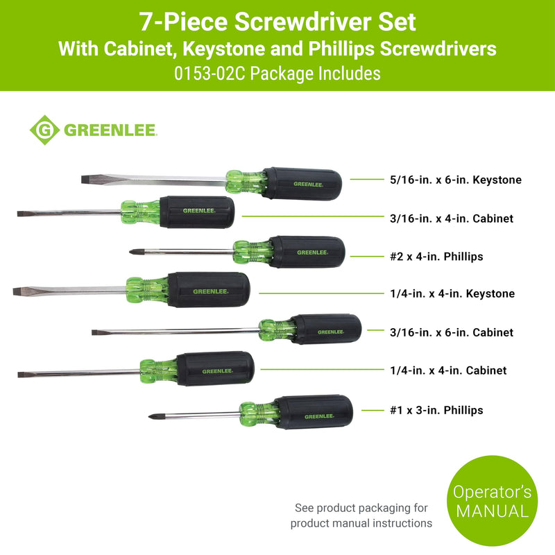 Greenlee 0153-02C 7-Piece Screwdriver Set with Cabinet, Keystone, and Phillips Standard