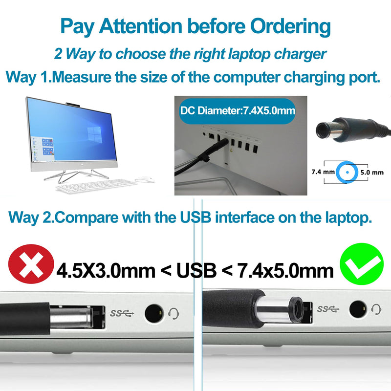 90W 65W Ac Adapter for HP All in One Desktop Computer Power Cord-for HP All in One Computer 20" 22" 24" 27" 22-DD 24-CR 24-DP DF 27-CR 22-DD0224 24-CR0042 27-CR0082