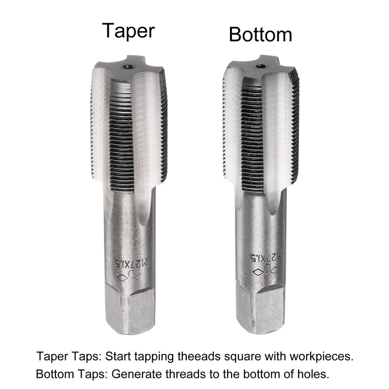 uxcell Metric Hand Tap M27 Thread 1.5 Pitch 4 Straight Flutes H2 Alloy Tool Steel Bottom & Taper Screw Tap Set Tapping Tools for Repairing 1 Pair M27 x 1.5