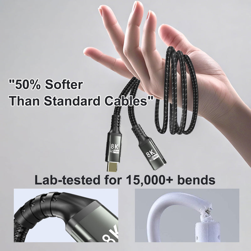 USBC Extension Cable Long 10FT,Compatible with Thunderbolt 5 Extender 40Gbps Data Transfer, USB c Male to USB c Female Cable, 8K Display/PD 240W, for Thunderbolt 4/3/USB 5/4/SSD,eGPU. 10 feet