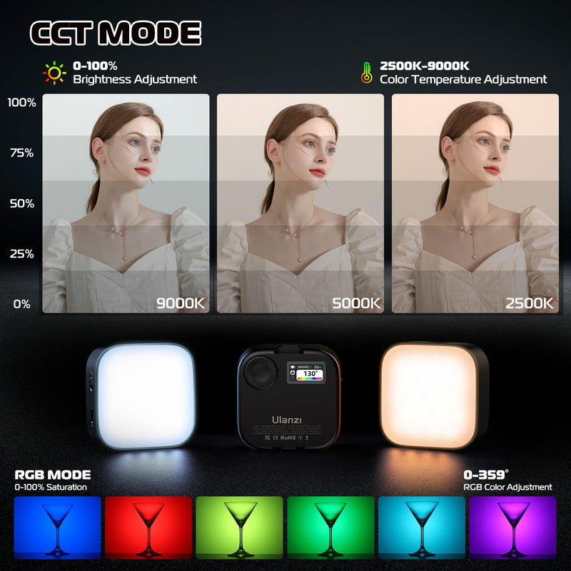 Ulanzi U60 RGB Video Light, Portable LED Camera Light with 360° Color CRI≥95 2500-9000K Dimmable Panel Lamp,2500mAh LED Panel Photography Lighting w Quick Release Cold Shoe Adapter and Clip-Black Black