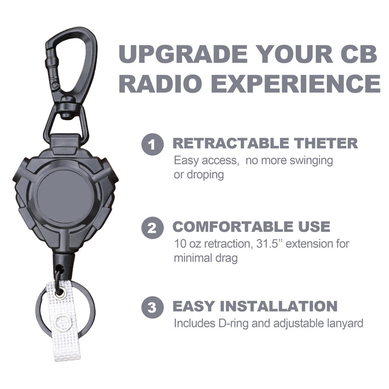 CB Mic Holder Retractable Microphone Keeper Heavy Duty CB Radio Retractable Hanger Tether, 32" Stainless Steel Cord, 12" Nylon Attachment Lanyard, D-Ring Mount Included