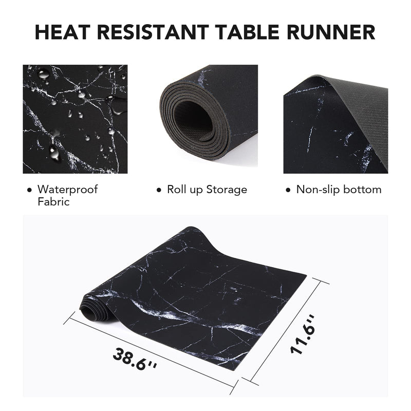 2 Pcs Trivet Table Runner Hot Plates Mat 12 X 40 Inch Heat Resistant Table Protector Waterproof Decorative Farmhouse Kitchen Trivets Counter Heat Proof Placemats for Hot Dishes (Black Marble, 2 Pcs) Black Marble