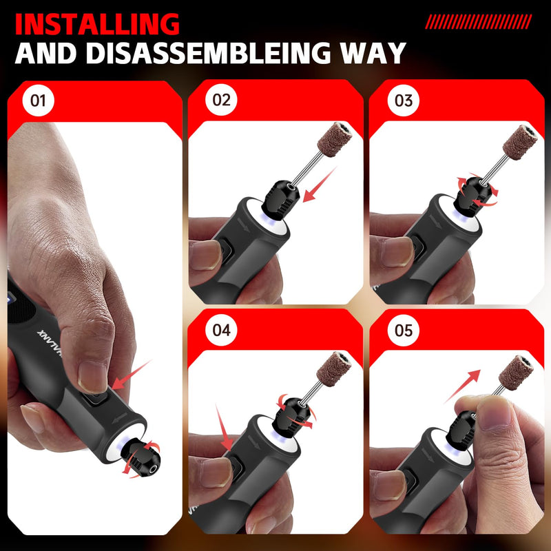 Rotary Tool - 3.7V Cordless Rotary Tool Kit LED Ring Work Light, 2.0Ah Battery 5 Speed 70 Accessories Power Rotary Tools 20000RPM,Mini Rotary Tool Cordless for Light DIY Projects/Precision Work