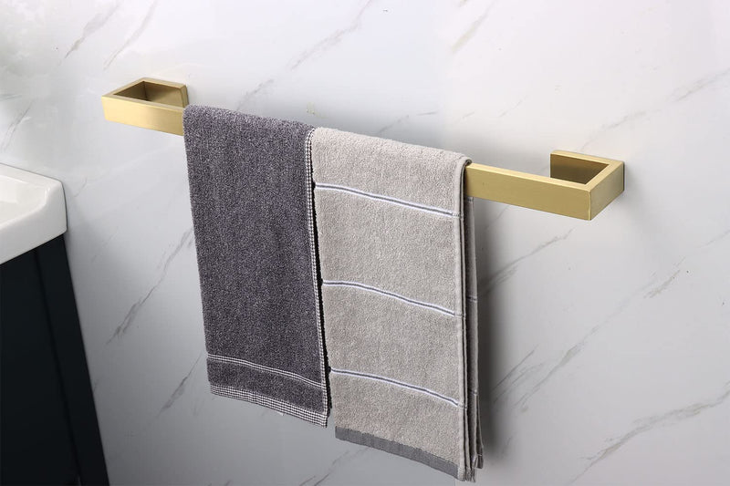 TocTen Bath Towel Rack - Square Base Thicken SUS304 Stainless Steel Towel Bar for Bathroom, Bathroom Bar Accessories Towel Rod Heavy Duty Wall Mounted Towel Holder (Brushed Gold, 24 Inch) Brushed Gold