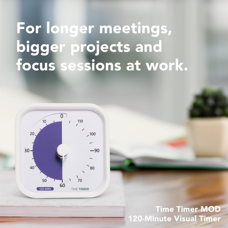 TIME TIMER 120 Minute MOD Education Edition ⁠— Visual Timer with Desktop Software for Kids Classroom Learning, Testing Timer, Study Tool and Office Meetings with Silent Operation (White - 120min) 3.5" x 3.5"