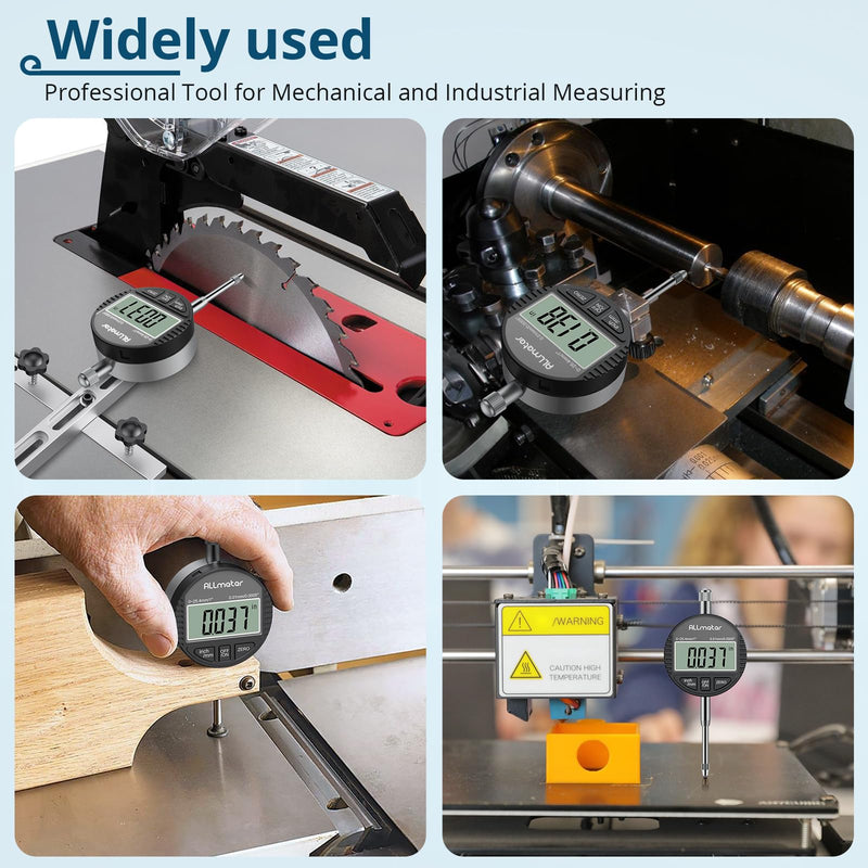 DTI Digital Dial Indicator, 0.01mm/0.0005" Resolution, 0-25.4mm/1" Measuring Range, Electronic Probe Indicator with LCD Display, Switchable mm/inch, Zero Setting Black 0.01/.0005''