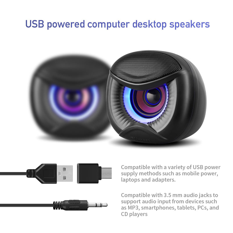 USB Computer Speakers for RGB Lighting, PC Speakers with a USB-C Interface are Suitable for Desktop Laptop Monitor, Owl Eye Design, Blue Lights Blue light