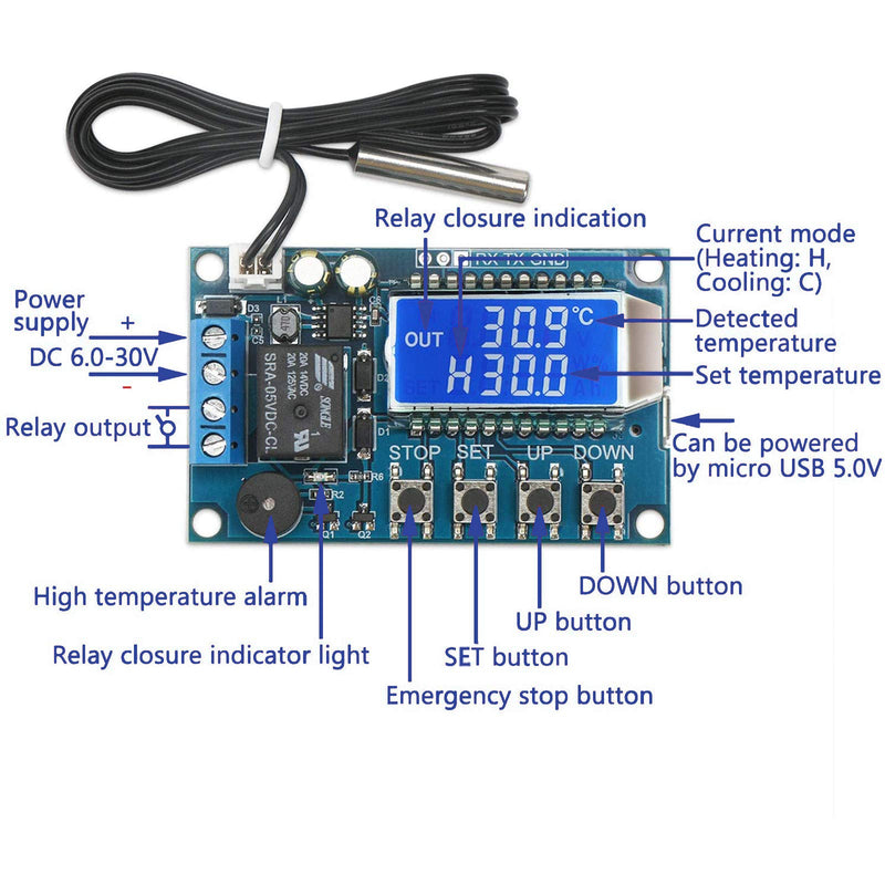 ZHITING Electronic Thermostat Controller Board DC 6-30V Digital Temperature Controller Thermo Temperature Switch with Waterproof Sensor Probe