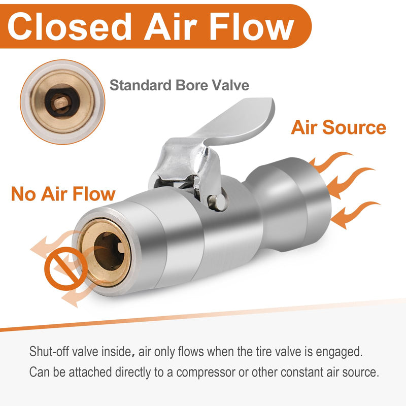 Locking Air Chuck - Two Steel Jaws Tire Air Chuck Lock onto Any Schrader Valve - 1/4" F-NPT Tire Chuck Rated to 150 PSI - Closed Flow Close Flow