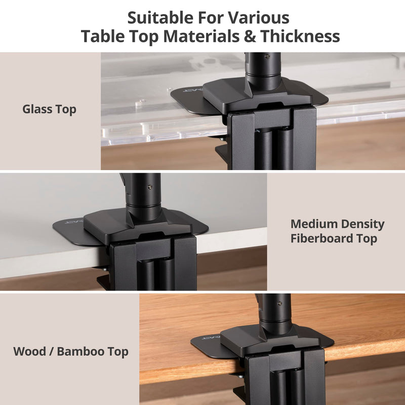 AVLT Adjustable Reinforcement Plate Bracket Mount for Fragile Tabletop - Supports Monitor Stand with C Clamp Or Grommet Installation - Black