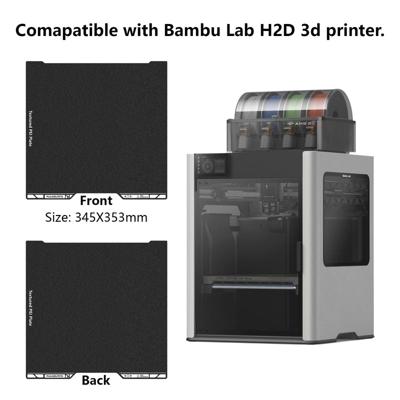 H2D PEI Build Plate, 3D Printer Double Sided Black Textured PEI Platform with Identification Code for Bambu Lab H2D/H2S 355x346mm Black PEI
