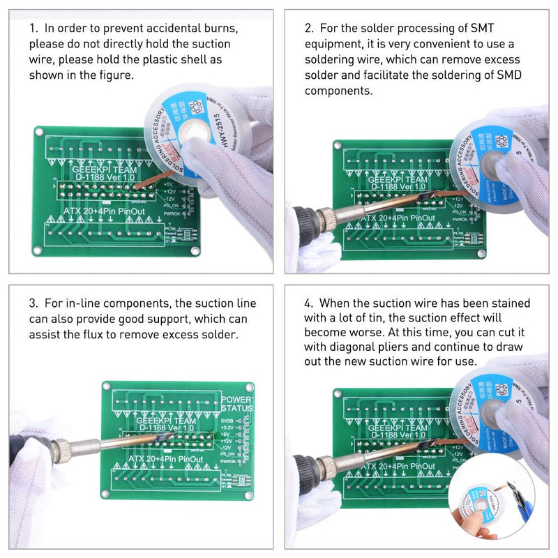 Owootecc Lead Free Solder with Rosin Core, Desoldering Pump, Desoldering Wick, Micro Shearing Wire Cutter Pliers, Anti-Static Gloves (Pair), Solder Removal Tool Set, Soldering Iron Holder, Accessory Kit