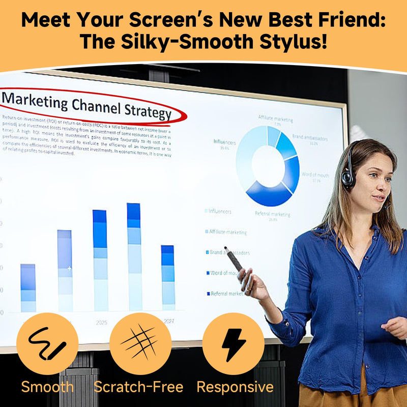 Wireless Presentation Clicker with Retractable Pointer and Stylus, Compatible with PowerPoint Google Slides Keynote, for Mac Windows Computer, Classroom and Office Use