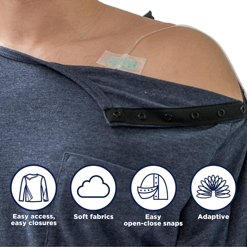 MAI Shoulder Surgery Shirts for Women - Soft Fabric Tear Away Shirt with Premium Snap, Chemo Shirts for Port Access Short Sleeve XX-Large Blue