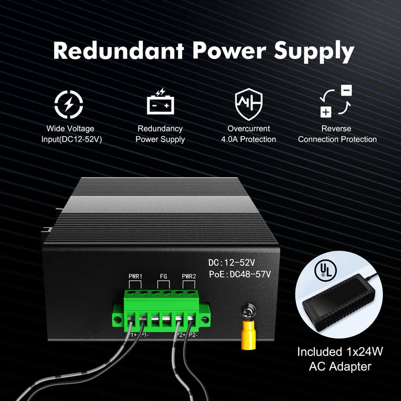 MokerLink 5 Port Industrial DIN-Rail Network Switch, 4 Gigabit Ethernet, 1 SFP, 14Gbps Switching Capacity, IP40 Rated (-40 to 185F), With UL Power Supply 4*1G, 1SFP
