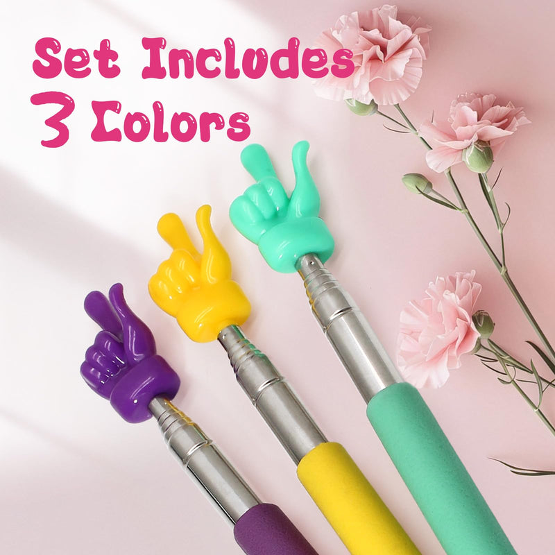3 Pack Telescopic Teachers Pointer, Retractable Finger Pointer Sticks for Classroom, Stainless Steel Finger Stick for Lectures, Presentations (Purple, Yellow, Green)