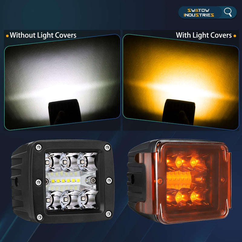 3 Inch Amber LED Pod Covers 2PCS Square LED Light Bar Covers LED Cube Covers Protective Polycarbonate Light Bar Lens Covers