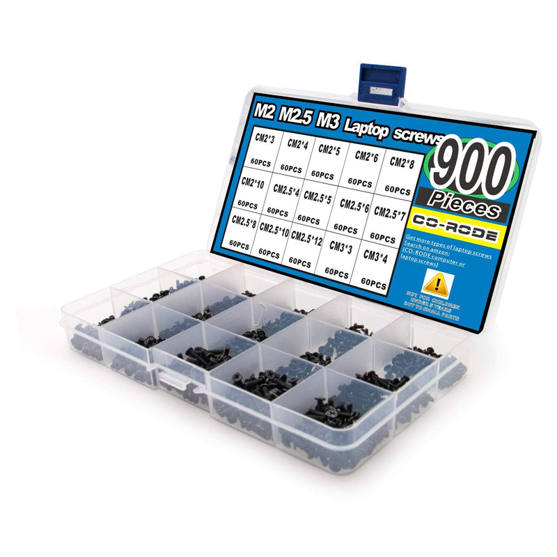 CO-RODE 900pcs M2 M2.5 M3 Laptop Computer Screws Kit Set for SSD IBM HP Dell Lenovo Samsung Sony Toshiba Gateway Acer Hard Drive SATA, (15-Size) 900