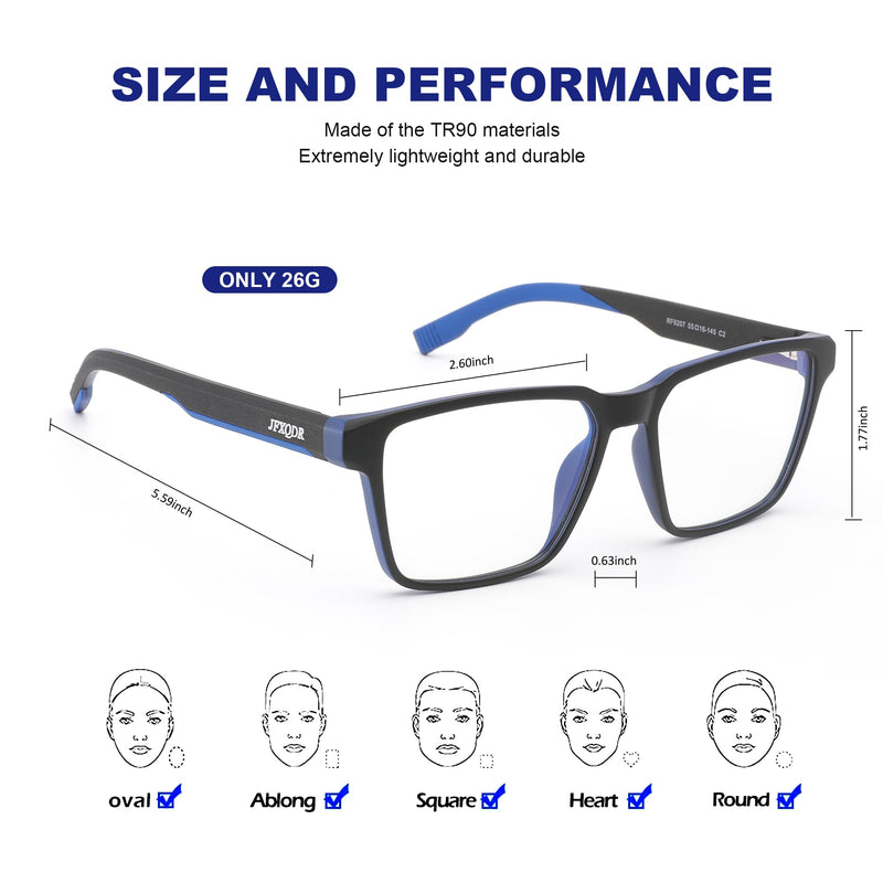 Men's Blue Light Blocking Glasses, Fake Nerd Square Frame Computer Gaming Screen Eyeglasses Anti Glare & UV RF6207 Black & Blue