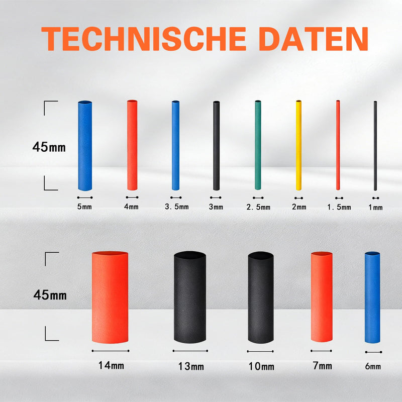 915-Piece Heat Shrink Tube Set 2:1 Heat Shrink Tubing Waterproof Coloured | Heat Shrink Tubing Total 41.5m 12 Sizes Ideal for Electrical Insulation Cable Repairs and Wire Connections Mixed colours 915-Stück