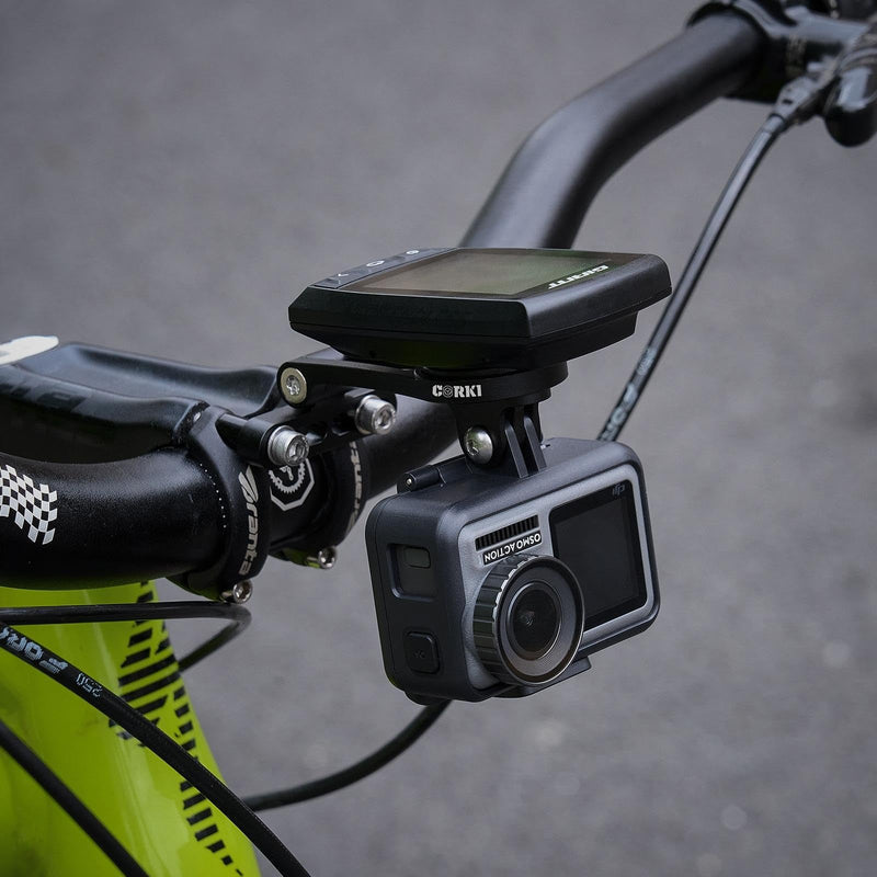corki Cycles Adjustable Angle Out Front Stem Mounted Cycle Computer Bike Mount Compatible with Garmin Wahoo Bryton Cateye Adjustable Black