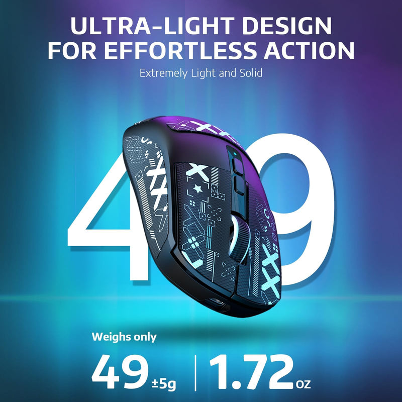 ATTACK SAHRK X6 Wireless Gaming Mouse,49g Ultralight RGB Magnetic Charging Base,Tri-Mode 2.4G/BT5.2/Wired,PAW3395 Sensor 26KDPI, G502 Programmable Mice for Win/Mac-Black&Tape Mouse&Tape&Base Black&Tape