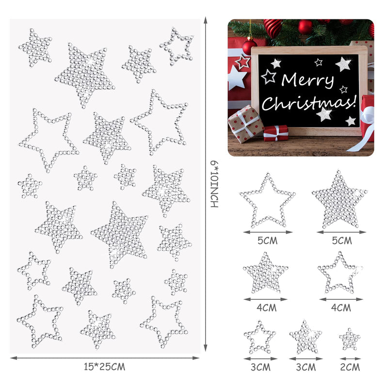 Epakh 84 Pieces Christmas Self Adhesive Rhinestone Star Stickers, Silver Glitter Bling Crystal Star Sticker for Christmas Package Gift Decor Holiday Window Car Decal Accessories, 4 Sheets