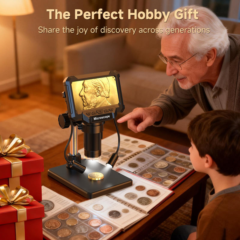 4.3" LCD Digital Coin Microscope with 2 Side Lights | For coin dates, mint marks and error coin checks. 4.3" screen works without a computer; side lights help reduce shadows 4.3inch