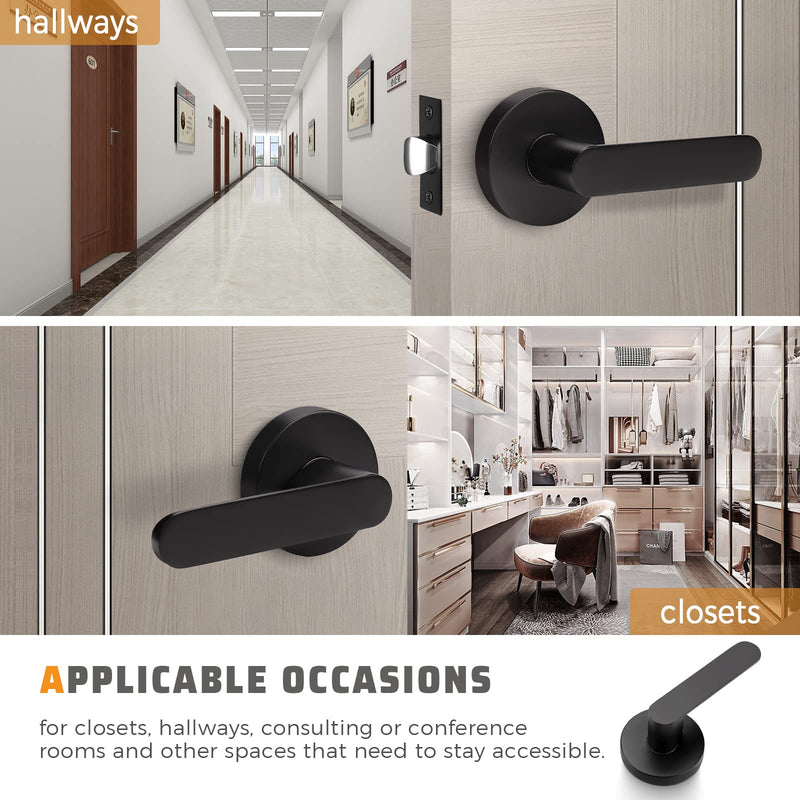 KNOBWELL 1 Pack Matte Black Door Handles, Passage Door Levers for Hallway and Closet, Black Interior Door Handles 1.94 lb One Lever 1 Pack Passage No Lock