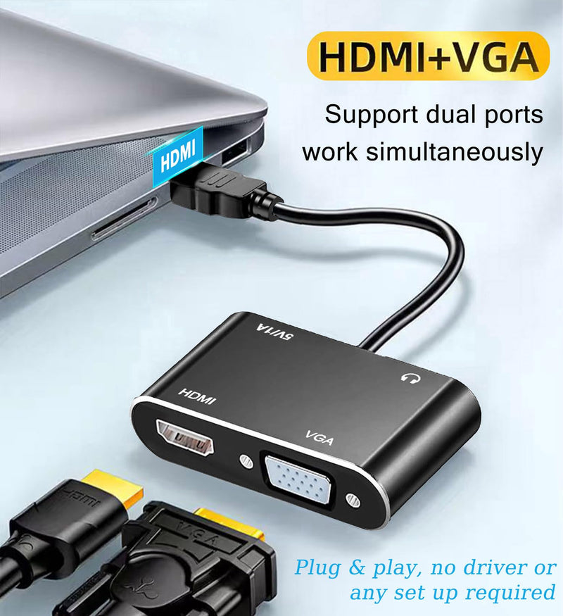 HDMI to VGA+HDMI Adapter for Dual Monitor, HDMI to VGA, HDMI to HDMI Splitter 2-in-1,1080P@60HZ Full HD Display Video Converter Compaitble with Windows/Mac Os/Linux, Plug & Play